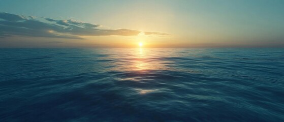 Obraz premium The ocean is calm and the sun is setting, creating a serene