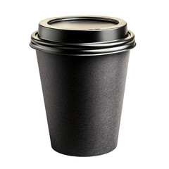 Black Paper Coffee Cup with Lid on Transparent Background