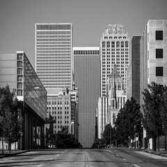 Fototapeta premium Tulsa City Downtown Historic District Buildings in retro-style black and white colors, Oklahoma, USA