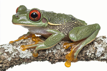 Naklejka premium Frog Isolated On White: Red-eyed Cute GreenTree Frog, Frog 3d, Bullfrog, Colorful Pets, Toad 