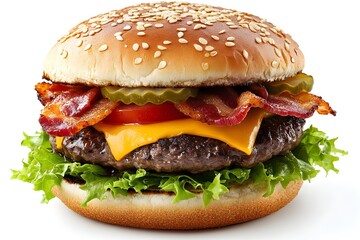 Gourmet beef burger with cheese and bacon