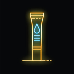 Glowing neon line cosmetic tube icon isolated on a black background vector illustration for your projects