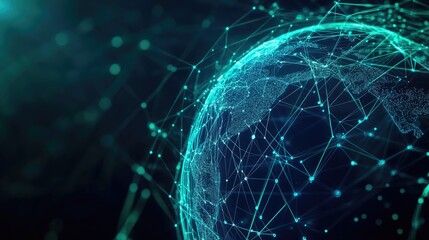 Abstract representation of a digital globe with interconnected nodes, symbolizing global connectivity and technology innovation.
