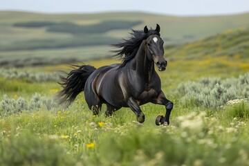 Obraz premium Wild horse galloping through meadow