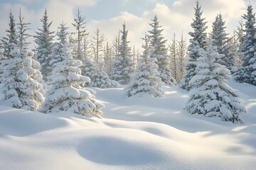 Obraz premium Snow-covered pine forest in winter