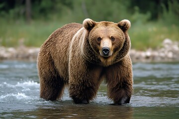 Fototapeta premium Bear fishing for salmon in river