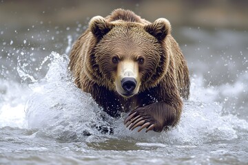 Obraz premium Bear fishing for salmon in river