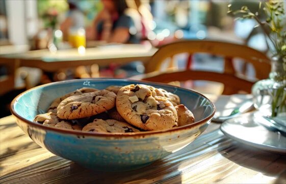 Chocolate chip cookies in a bowl on the table