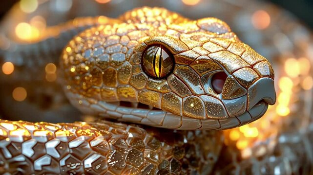 Calendar illustration of a snake wrapped in light, symbolizing the year of the snake, glowing with golden radiance.