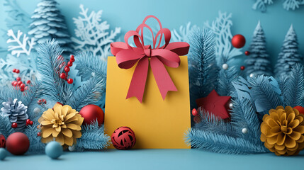 Christmas tree with colorful gift boxes and festive decorations