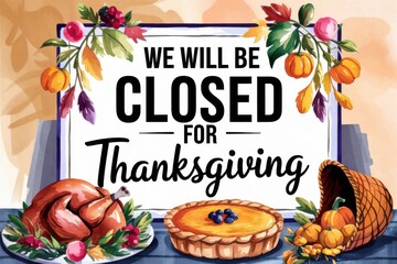 We will be closed for thanksgiving card or background. vector illustration