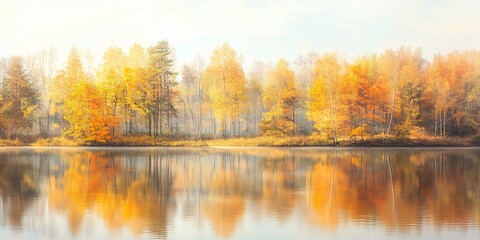 Fototapeta premium A Subtle Autumn Landscape with Gentle Reflections, Ideal for a Warm and Inviting Background Image