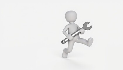 3D stick figure character performing automotive repair with confidence minimalist design perfect for maintenance services branding copy space