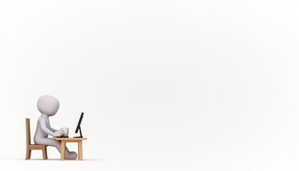 Fototapeta premium 3D stick figure character, minimalist style, for business presentations, ideal for depicting modern office life with copy space