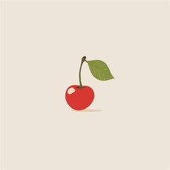 Simple flat 2D icon red cherry isolated on cream background, vector, flat design, animation design, vector, flat design, animation design, simple flat 2D icon, minimalist design, clipart