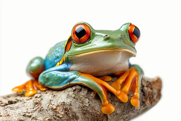 Fototapeta premium Frog Isolated On White: Red-eyed Cute GreenTree Frog, Frog 3d, Bullfrog, Colorful Pets, Toad 