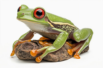 Obraz premium Frog Isolated On White: Red-eyed Cute GreenTree Frog, Frog 3d, Bullfrog, Colorful Pets, Toad 