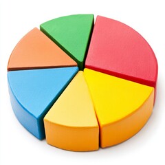 Fototapeta premium A colorful pie chart made of wooden pieces, representing fractions or segments.