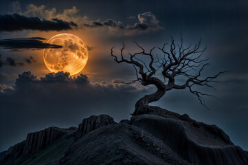 landscape with moon and tree