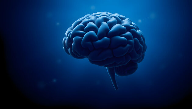 National stress awareness day or month background. Brain on dark blue background isolated with white highlights, png