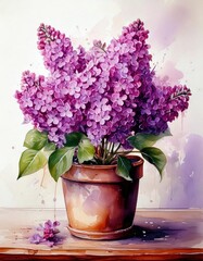 Lilacs in a Clay Pot