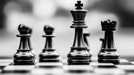 Fototapeta premium AI chess pieces form a strategic setup on a classic board, inspiring deep gameplay