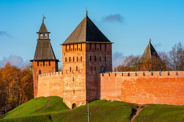 Fototapeta premium Walls and towers of Veliky Novgorod Kremlin, Russia