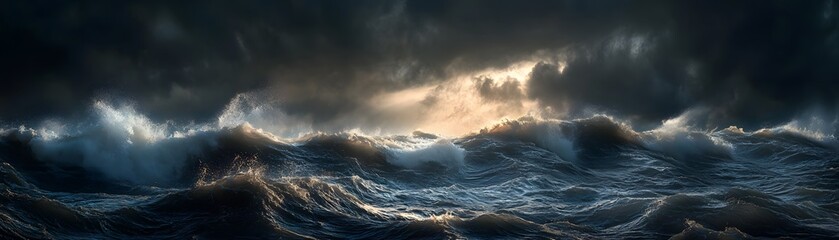 Dramatic Ocean Waves Crashing Under a Stormy Sky