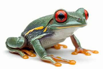 Obraz premium Frog Isolated On White: Red-eyed Cute GreenTree Frog, Frog 3d, Bullfrog, Colorful Pets, Toad 