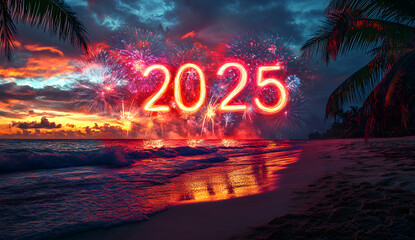 Happy New Year 2025, background banner greeting card illustration. AI generative.