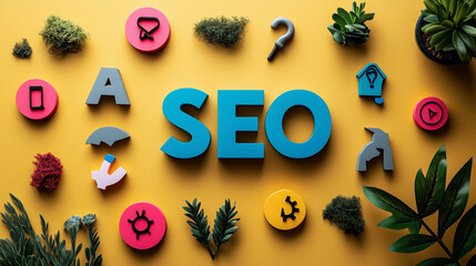 SEO strategy board with keywords and site metrics displayed in a clean, organized layout.