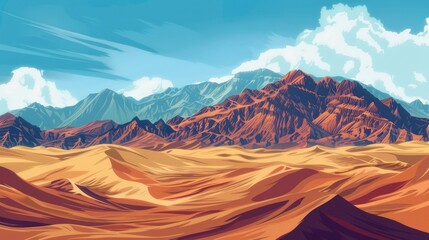 Fototapeta premium Desert landscape, vast sands and distant mountains