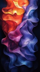 Obraz premium Abstract Wavy Texture of Interlocking Orange, Purple, and Blue Shapes