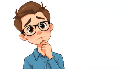 teenage student boy with thoughtful expression isolated with white highlights, png