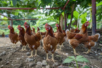 chickens are walking outside