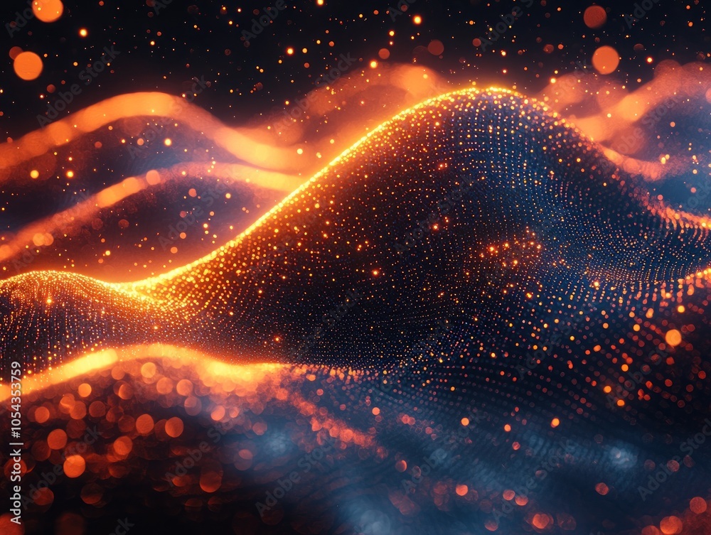 Poster abstract orange and blue bokeh with light and dust particles