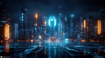 Futuristic digital art of a smart city with advanced infrastructure, Sci-fi, Innovation