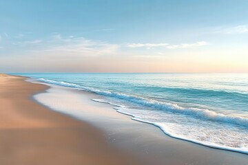 Obraz premium Serene beach at dawn with gentle waves, Nature, Calm