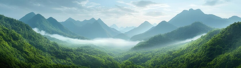 Obraz premium Serene mountain vista with rolling clouds, Nature, Majesty