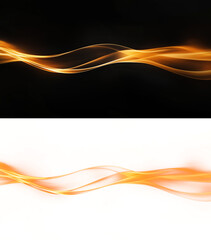 Golden light streaks flowing on transparent background