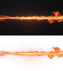 Horizontal flame streak with transparent background burning on dark backdrop