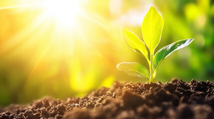 A sprout breaks through the soil, soaking in sunlight, symbolizing the emergence of new ideas and creativity