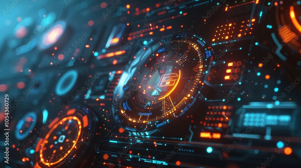 Poster futuristic head up display is showing rotating planet earth and processing data analysis with digita