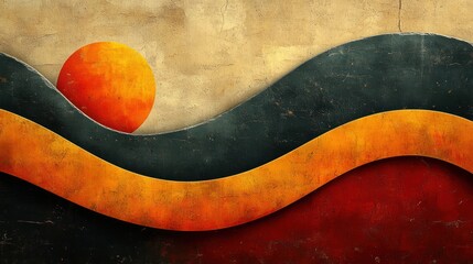 Obraz premium Abstract Wall Art with Curved Shapes and a Sun-like Circle