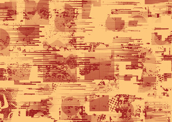 Background with glitch distorted grunge textures . grunge background texture with halftone dots, glitched shapes, textures and lines .Screen print vector background with grunge textured surface.