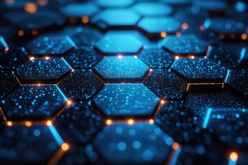 Abstract Hexagon Pattern with Glowing Blue and Orange Lights