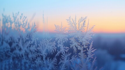 Obraz premium Frost patterns on a window glass during a cold winter morning