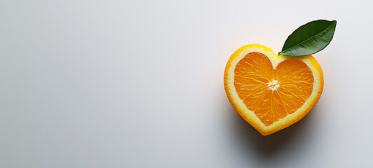 A heart-shaped orange slice on a white background