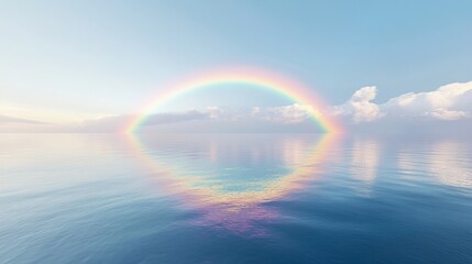 Subtle rainbow arcs forming over calm waters