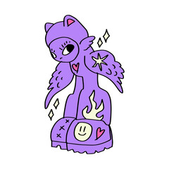 Groovy cartoon y2k violet purple color cartoon character sketch doodle illustration clip-art. Good for stickers, t shirt print and more.